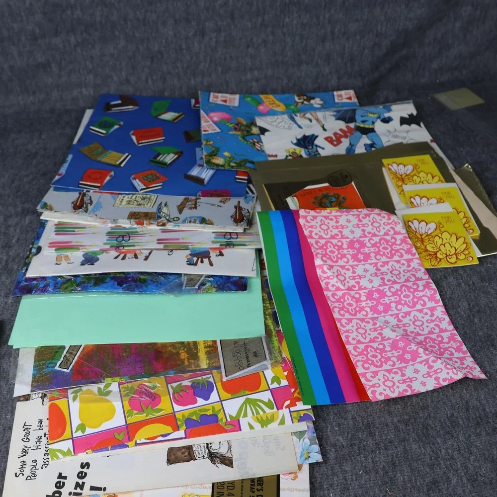 Vintage Wrapping Paper Sheets Lot Retro Birthday Kids Batman Gremlins Designs